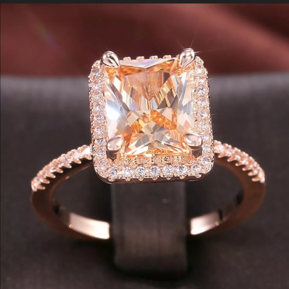 New Rose Gold Filled  Emerald Cut Crystal Ring - Picture 3 of 7